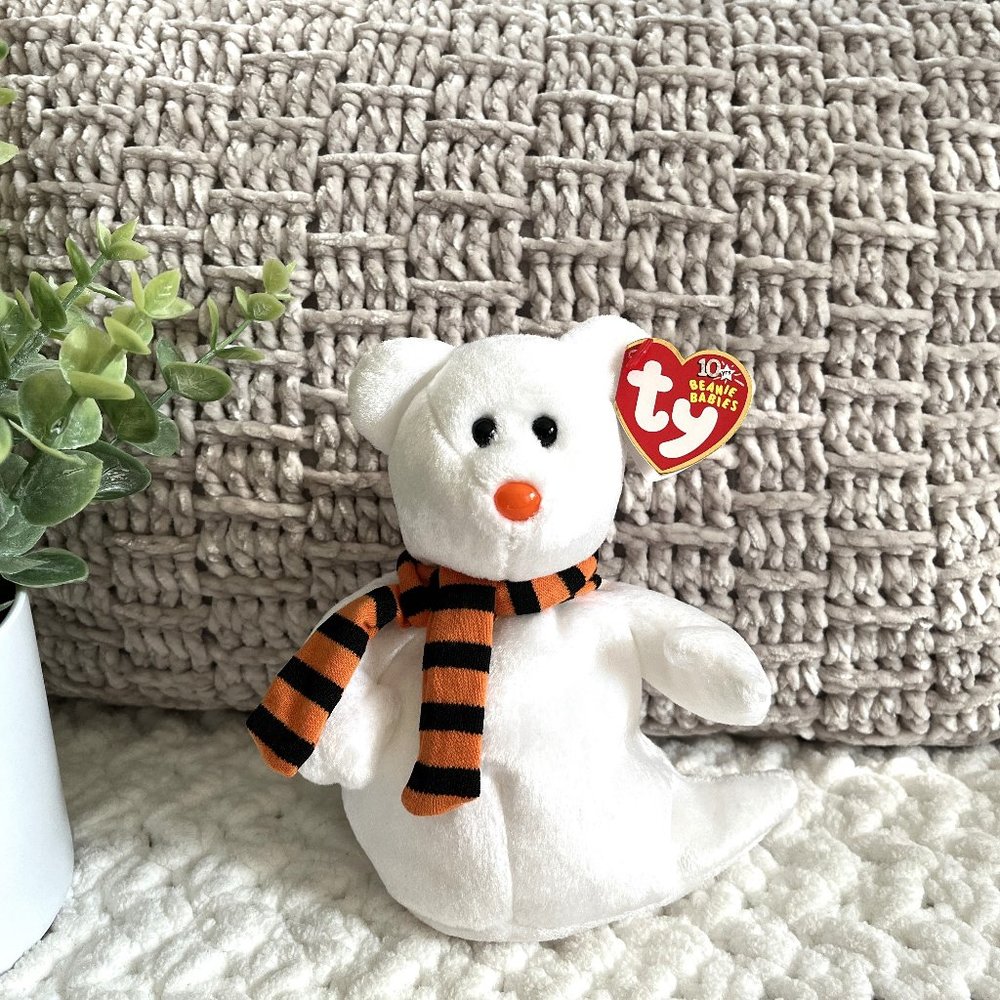 TY Beanie Baby QUIVERS Bear Ghost (6.5" Plush)